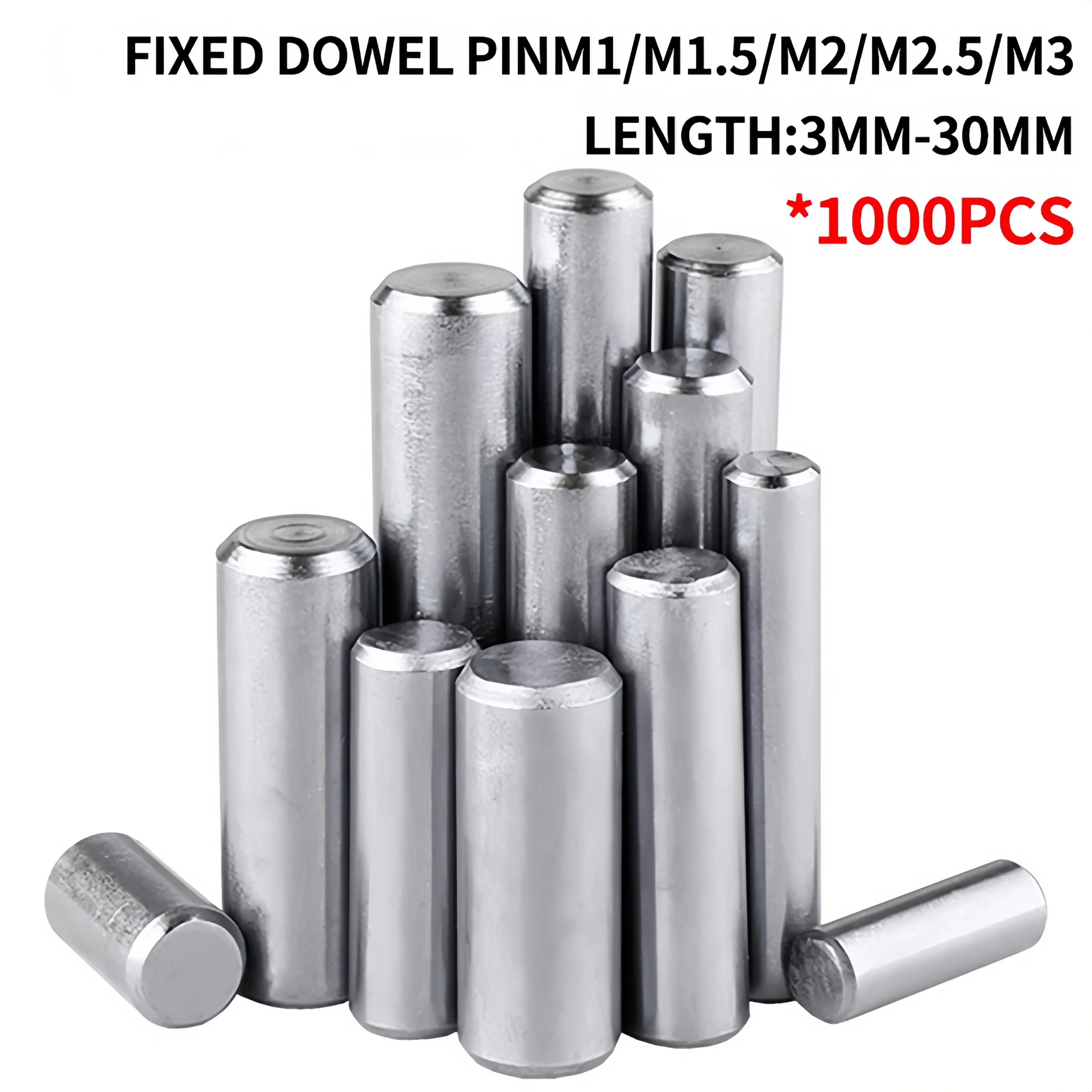 

1000PCS 304 Stainless Steel Pin Double Chamfered Flat Head Cylindrical Pin Solid Locating Fixed Dowel Pin M1 M1.5 M2 M3 φ3-30MM