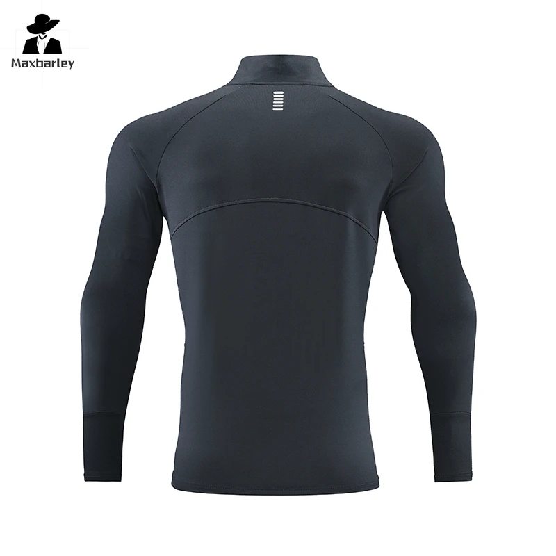 Fitness Long-sleeved T-shirt Men's Casual Handsome Quick-drying Jogging Half Zipper Tight Sweatshirt Autumn Stretch Base Shirt