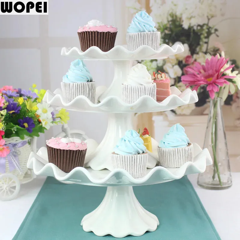 European Ceramic Wave-shaped Dessert Pastry Tray High-foot Cake Stand Porcelain Household Fruit Dessert Tray Home Decoration New