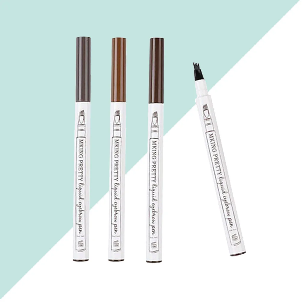 4 قطعة قلم الحواجب بأربعة رؤوس طرف رفيع طويل الأمد مقاوم للماء طبيعي ثلاثي الأبعاد يشبه الشعر السكتة الدماغية قلم الحواجب السائل للنساء ماكياج #1