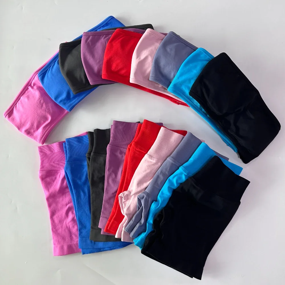 2-teiliges Impact Yoga Set für Damen, rückenfreier Bandeau-Sport-BH, Scrunch-Shorts, Yoga-Kleidung, Trainingskleidung, Outfits, Sets, Fitness-Set – Detail 14