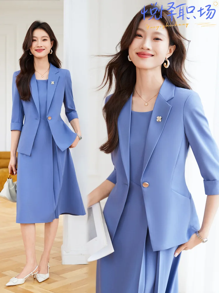 

Women's Three-Quarter Sleeve Blazer, New Spring Style, Hotel Manager Formal Workwear, Waist-Cinching Professional Suit