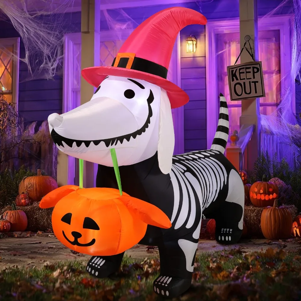 6FT Halloween Inflatable Skeleton Dog with Built-in LED Lights, Halloween Inflatables Outdoor Decorations, Halloween Decorations for Outside, Outdoor Decorations for Halloween, Large Inflatable Halloween Decorations, Party Outdoor Holiday Decorations