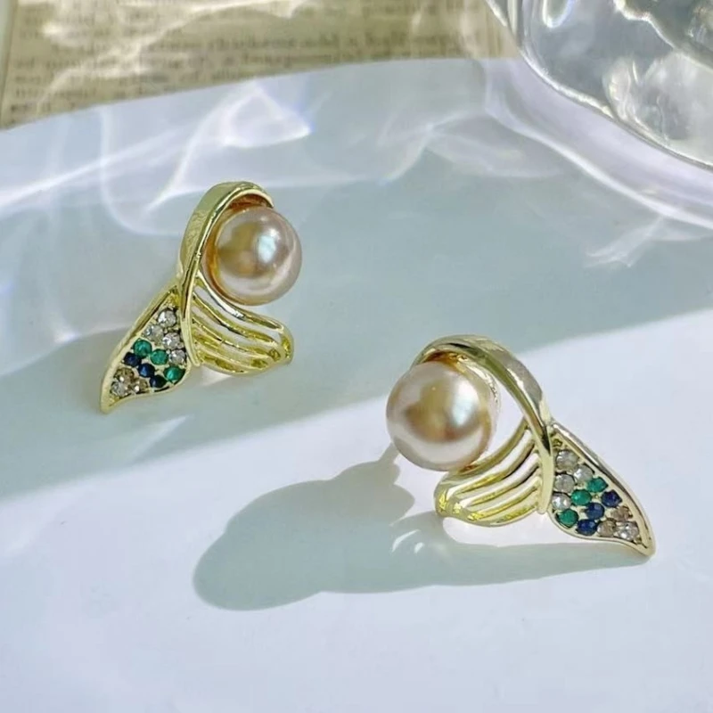 2026 كريستال ذيل السمكة وأقراط للإناث الأزرق حجر الراين الشمبانيا مقلد اللؤلؤ الحلو بوهو المرأة الأقراط الصغيرة