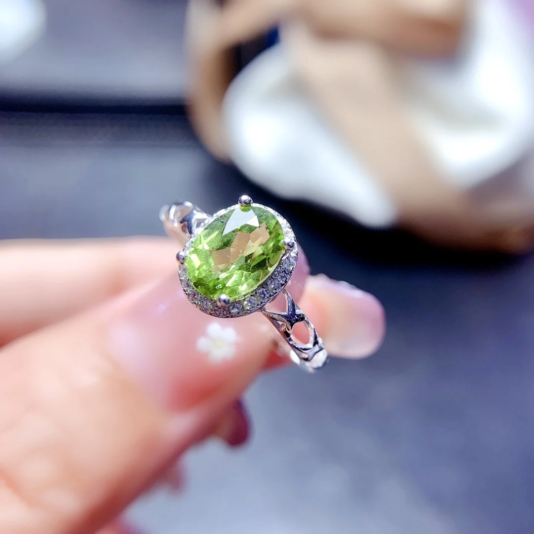 

Ring Sterling Silver 925 Natural Peridot Ring Women's Luxury Free mailing Women's engagement gift Original fine jewelry