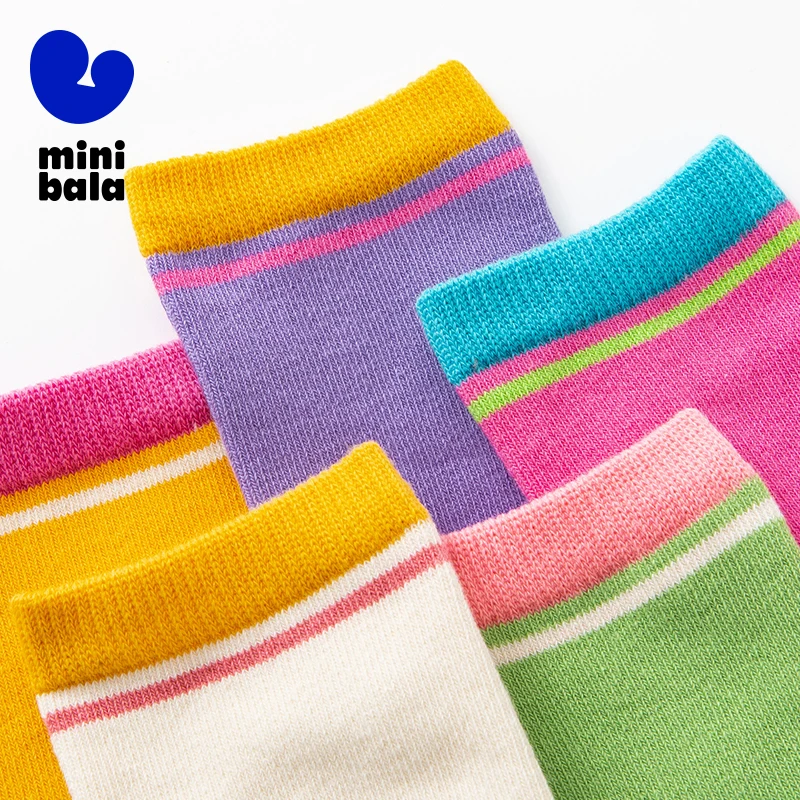 جوارب Mini Bala للجنسين للأطفال ماصة للعرق وقابلة للتنفس من القطن المرن للأطفال متعددة الاستخدامات مكونة من 5 قطع