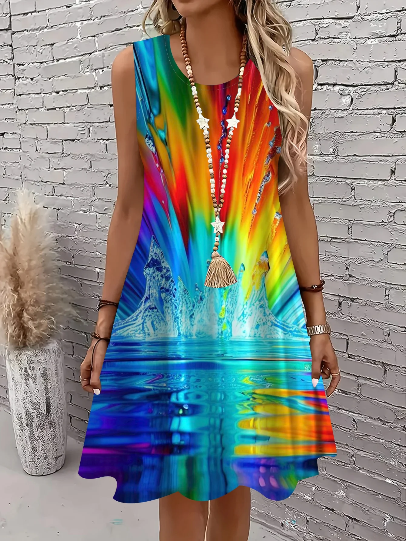 Women's Sleeveless Dress Fashion Gradient Print Loose Casual A-Line Dress Beach Sundress