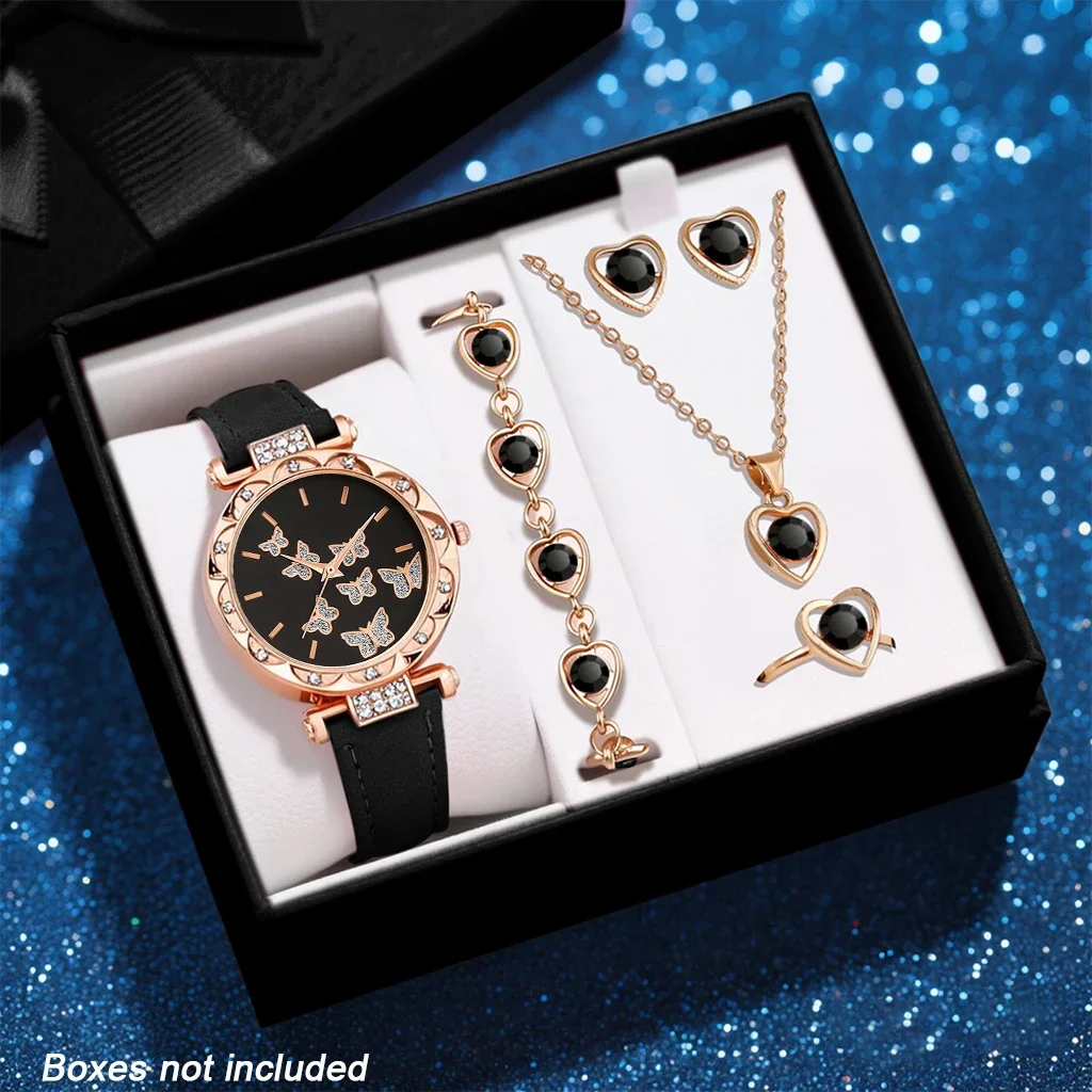 Elegant and Stylish Ladies' Watch PU Leather Strap Quartz Watch with Necklace Accessories Set