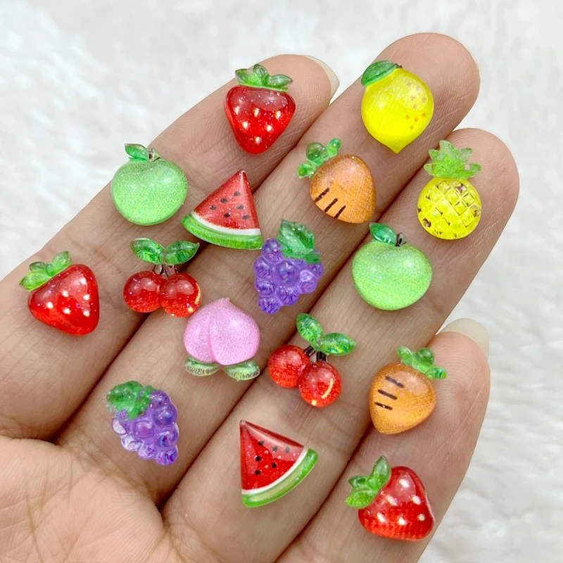 50Pcs New Cute 7-11mm Mini Strawberry, Cherry, Grape, Watermelon Series Resin Flatback Ornament Jewelry Making Manicure Hairwear