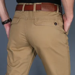 Pantalones informales de primavera para hombre, pantalones rectos de algodón para hombre, pantalones negros de color caqui del ejército para hombre de talla grande 40 42 2019 primavera