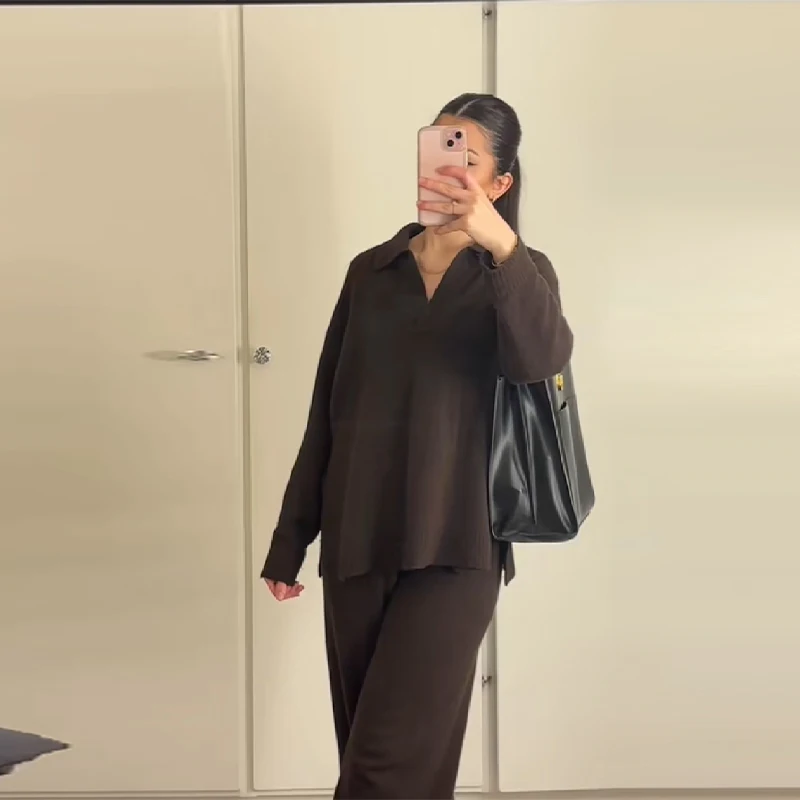 عارضة بسيطة فضفاضة سترة السراويل مجموعة بلون الرجعية تنوعا مريحة الشارع الشهير أعلى السراويل التنقل الزي النسائي