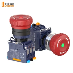 LANBOO 22MM SA1 series Quick plug with LED25A high current plastic mushroom button emergency stop Switch 1NO1NC 2NC