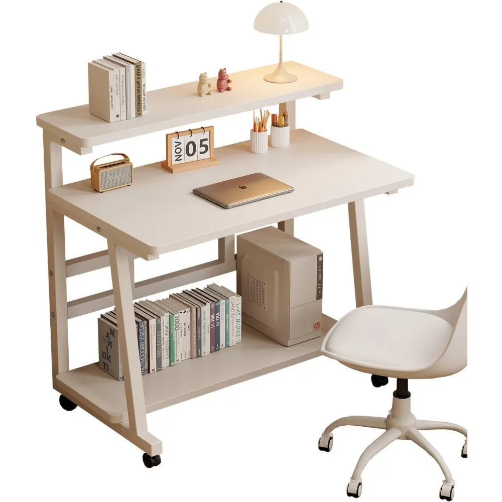 Premium 31.5 Inch Rolling Desk with Monitor Stand,Rolling Computer Desk for Student Writing Table for Small Space.
