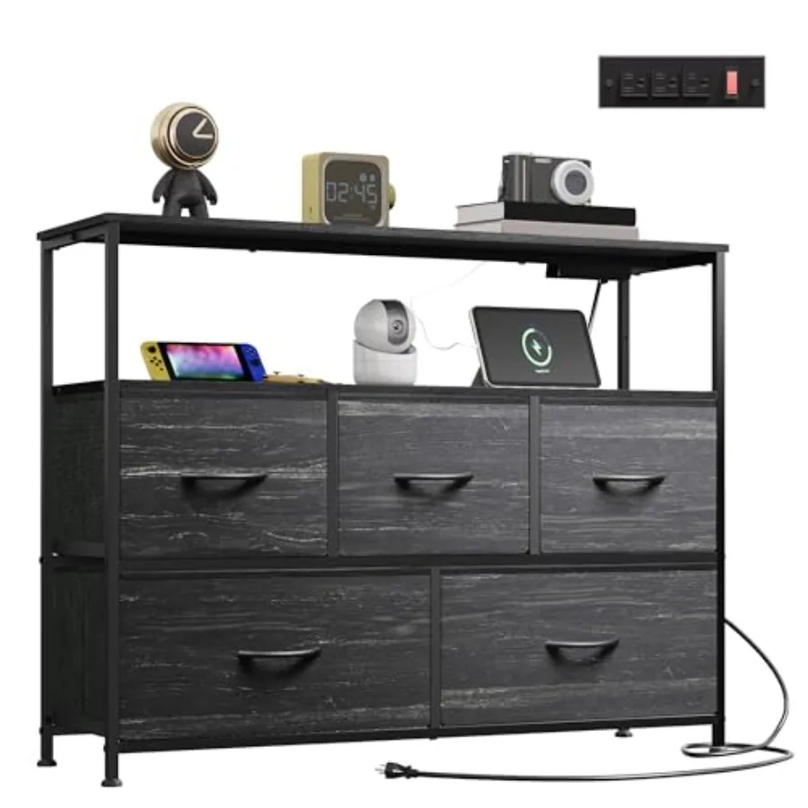 

Dresser for Bedroom s Fabric Dresser Charging Station, Chest of Drawer with Open Shelves, Storage Dresser for Living Room, Clos