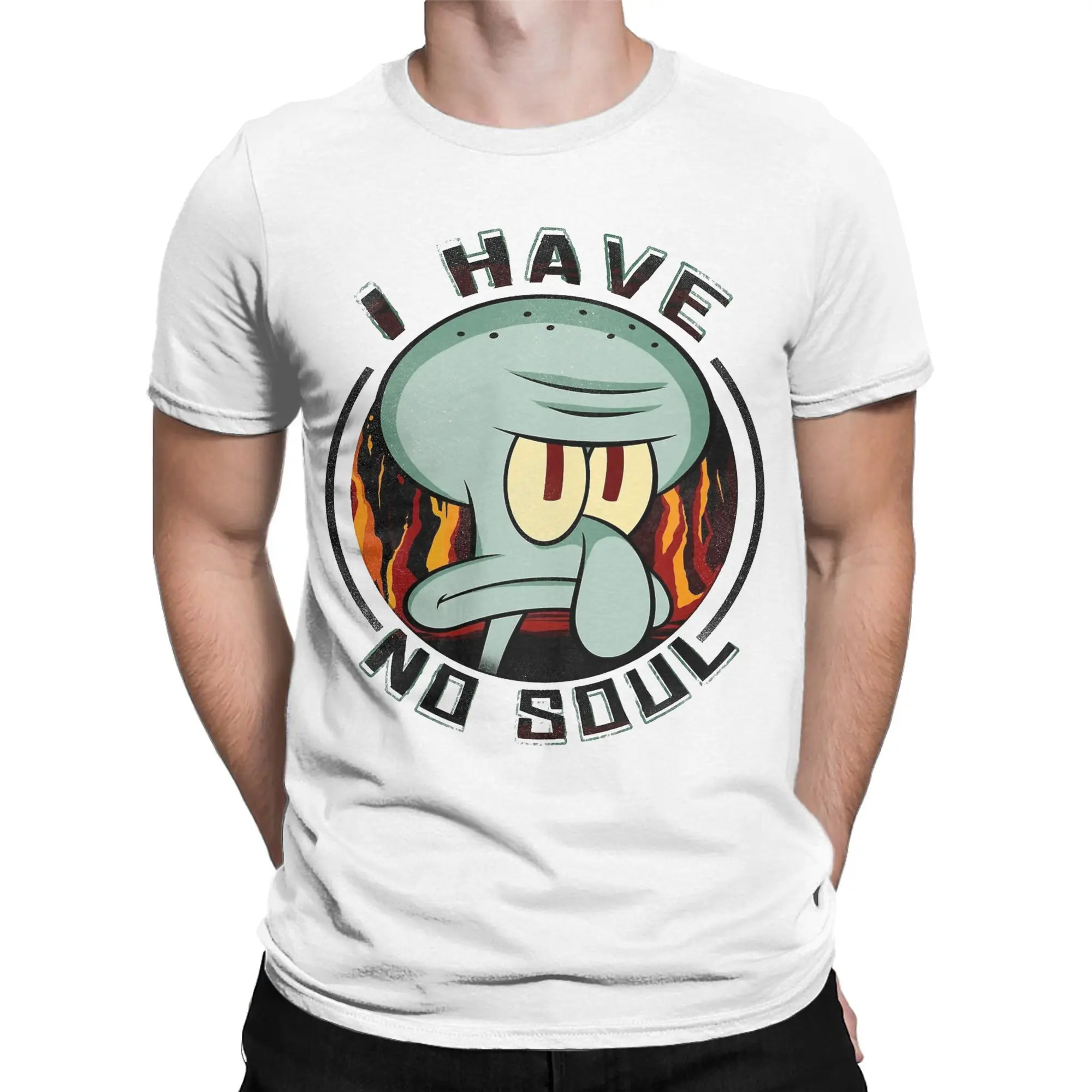 Vintage Squidward I Have No Soul T Shirt Men Round Neck Short Sleeve Top Tee Spongebobed 100%Cotton Summer Top Tee