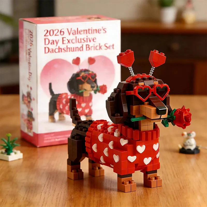 Valentine's Day Sausage Dog Building Blocks Set Cool Love With Sunglasses Dog New Year Gifts Children's Day Surprise