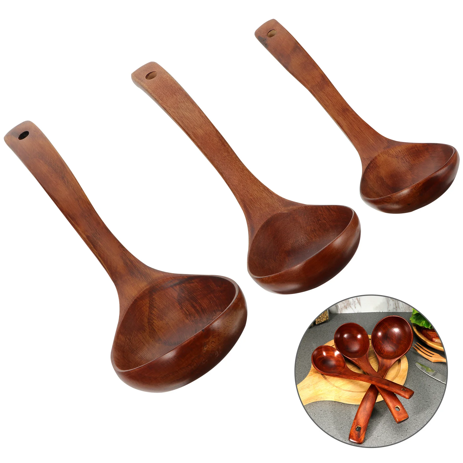 

3pcs Wooden Soup Spoons Long Handle Natural Finish Safe For Food Use Home Tableware Kitchen Dining Tools Wood Spoons