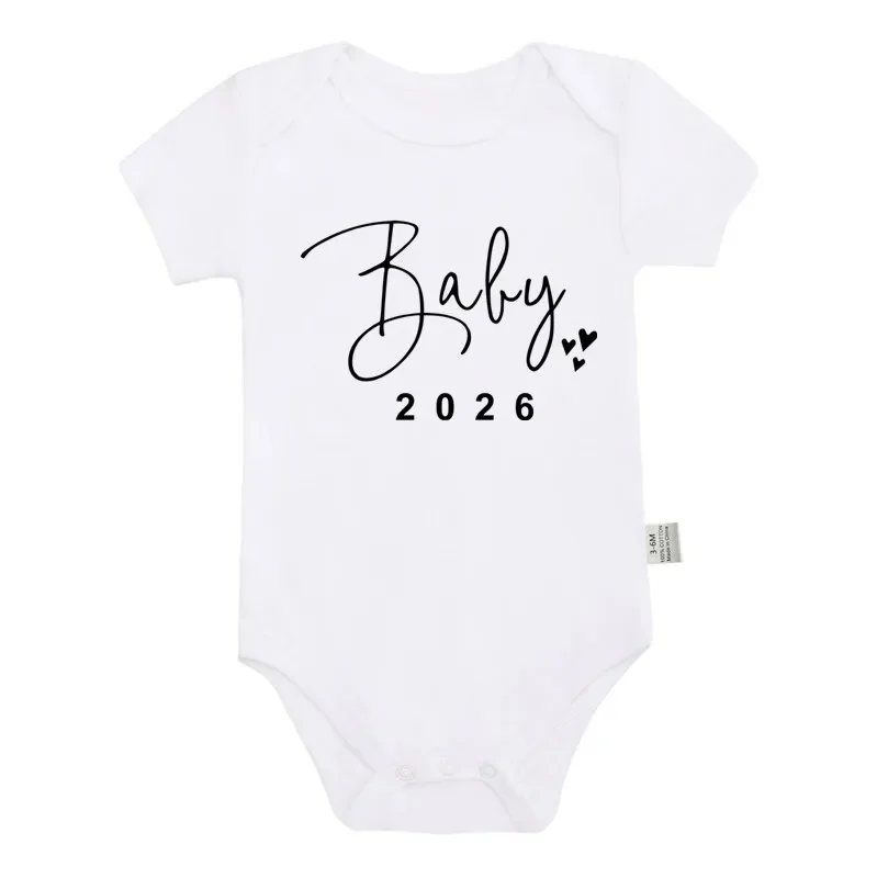 Baby 2026 Pregnancy Announcement Newborn Baby Bodysuits Cotton Summer Boys Girls Romper Jumpsuit Clothes Outfit