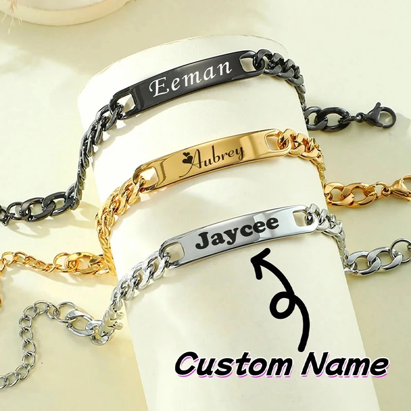 Customized Name Bracelet Personalized Engravable Name Bangle Adustable Couples Nameolate Bracelet Stainless Steel Jewelry Gift