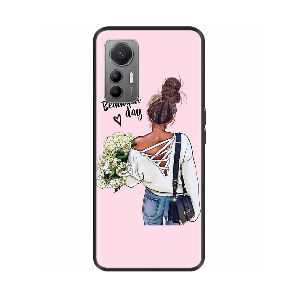 For Xiaomi 12 Lite Case Mi 12X TPU Cute Soft Silicone Flower Cat Back Cover for Xiaomi Mi 12 Pro Mi12 X Cases Mi12 12Pro Bumper