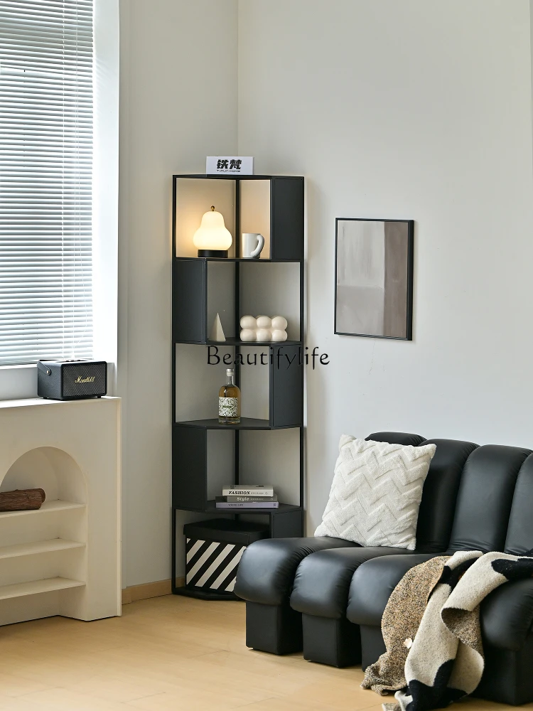 

*Living room floor corner bookshelf wall small narrow cabinet corner wrought iron shelf