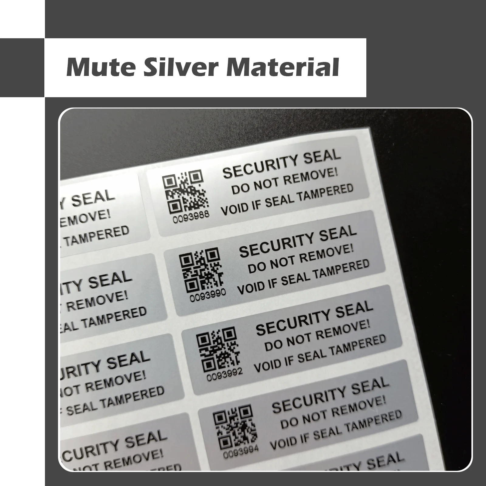 Mute Silve Tamper Proof Adesivo com Código Qr, Garantia Void Seal, Security Label, Números de série, 5x1,5 centímetros