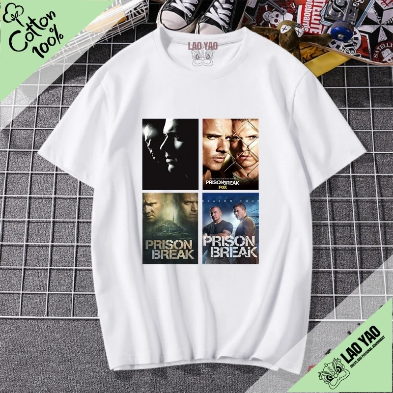 Michael Scofield Shirt Prison Break Streetwear Tv Series Y2k Aesthetic Clothing 100%cotton Harajuku Top Short Sleeve Men