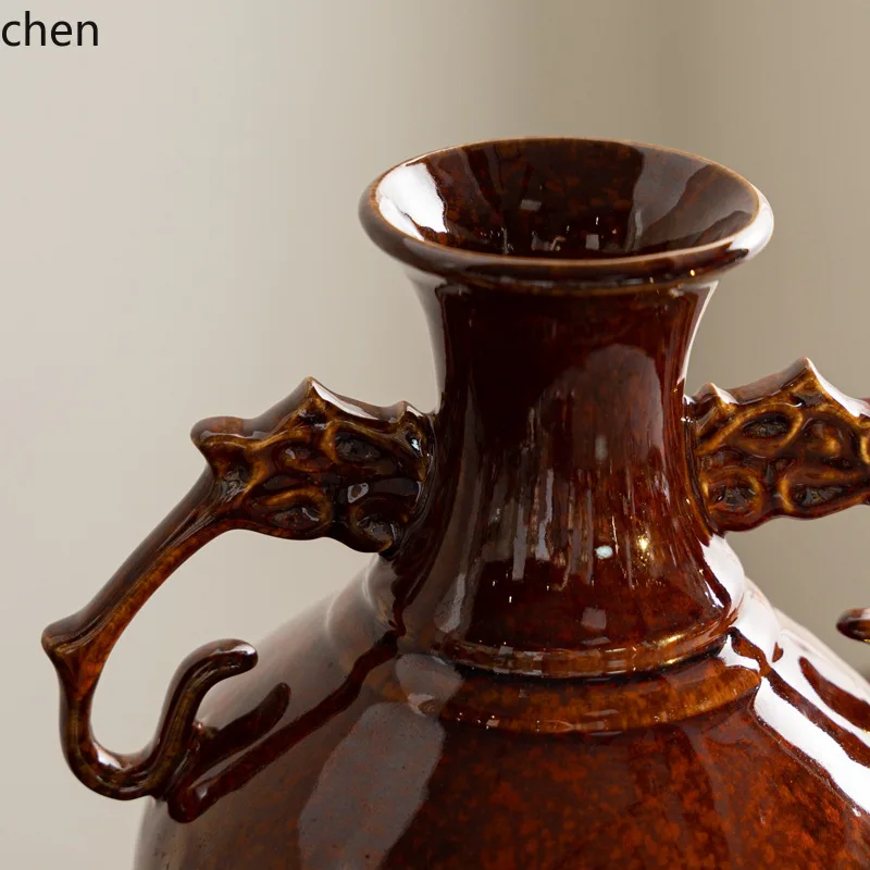 BJ-1 New Chinese Style Ceramic Vase Ornament Living Room Flower Arrangement High-end Model Room Sales Office Homestay