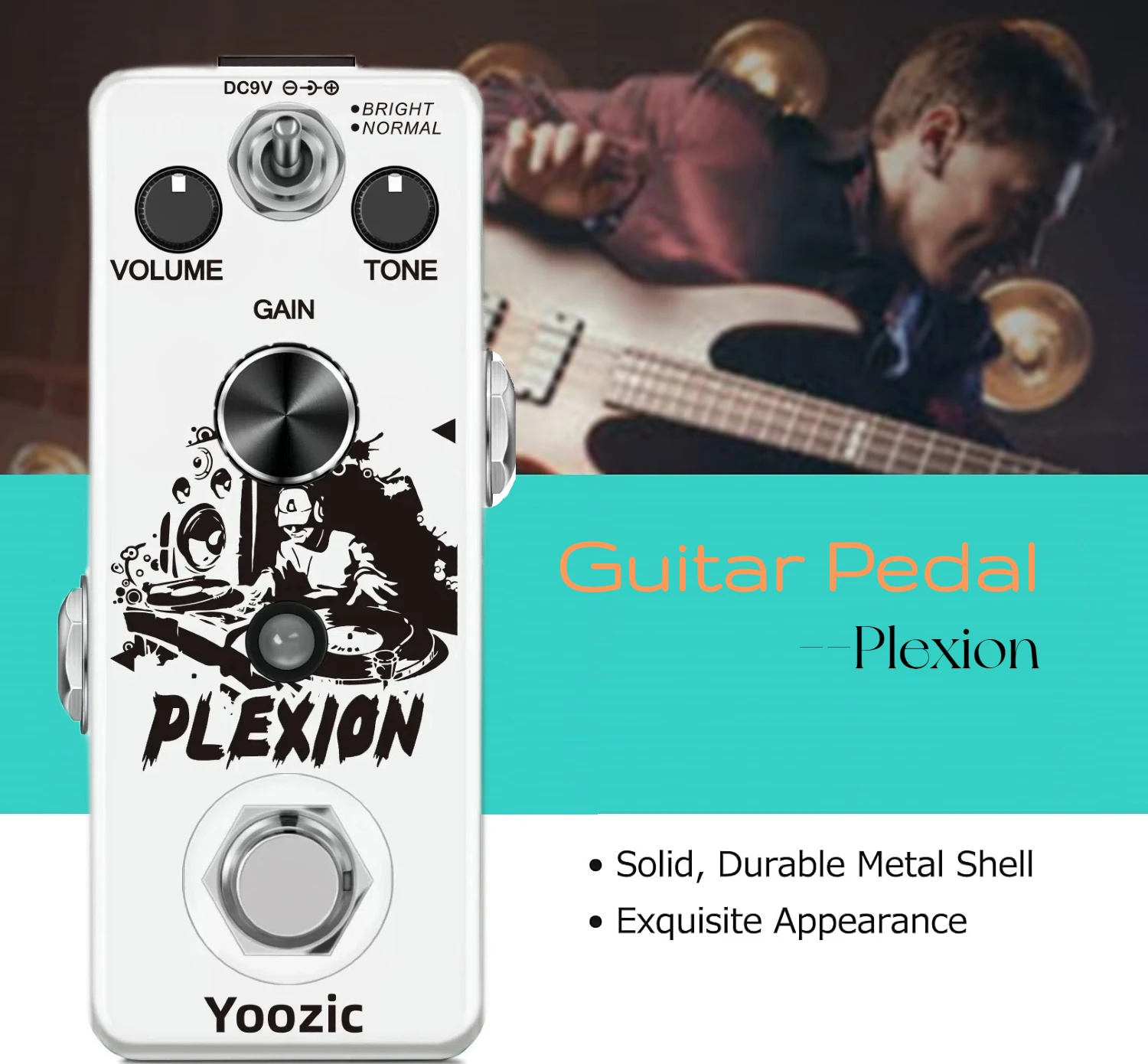 Yoozic-Pedal Electric Guitar and Bass Effects Plexion Pedal with Bright and Normal Mode, Plexion Distortion, plexi-324 Effector