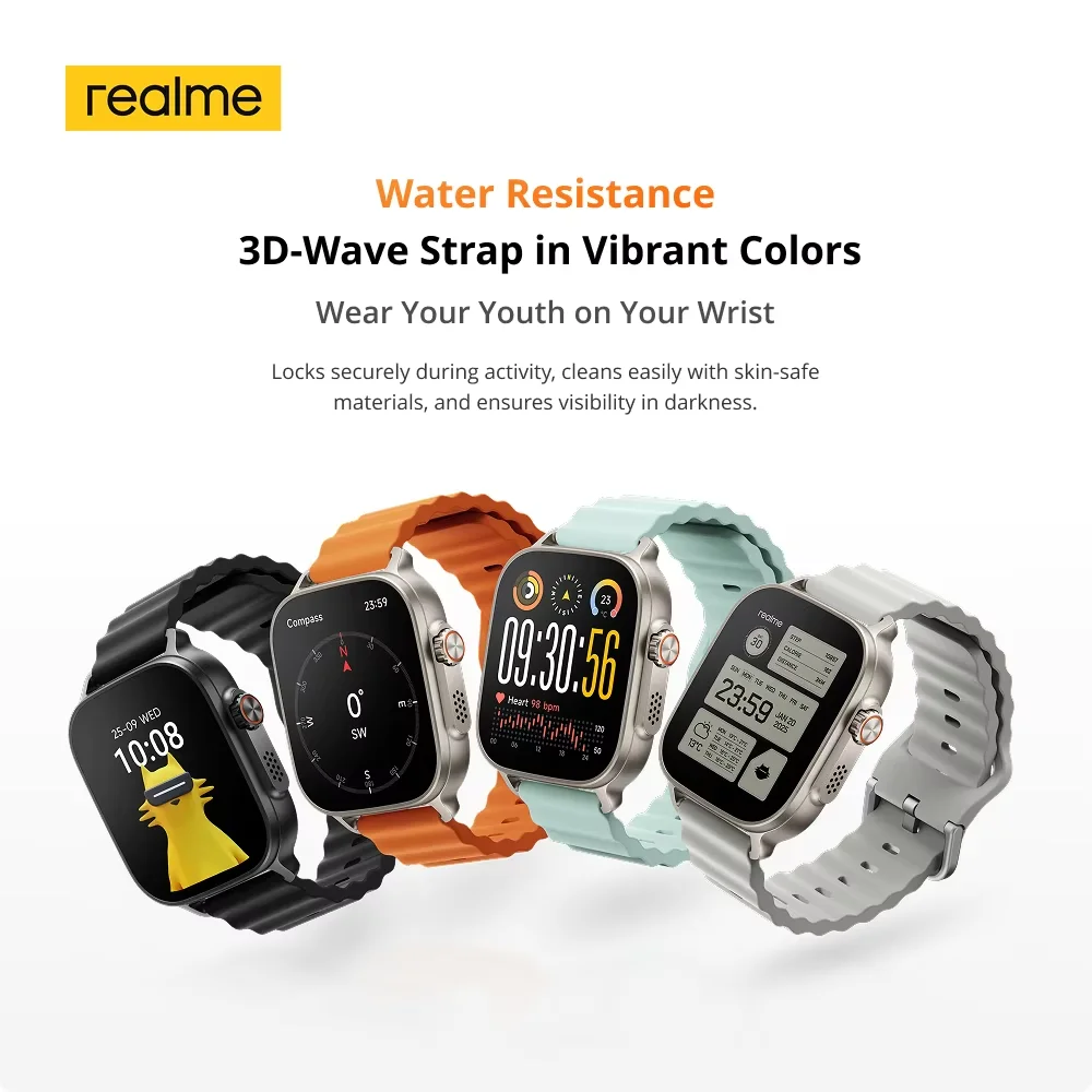 Versione globale realme watch 5 1,97" 600 nit AMOLED 460mAh Durata della batteria di 14 giorni più 300 Temi Supporto GPS GNSS IP68 impermeabile