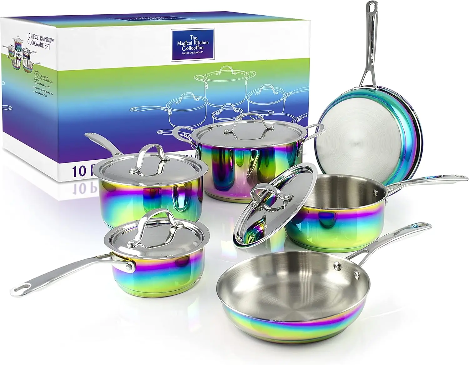 The Magical Kitchen Collection - Iridescent Rainbow Cookware Set - Premium Heavy Duty Stainless Steel and Titanium Pots & Pans