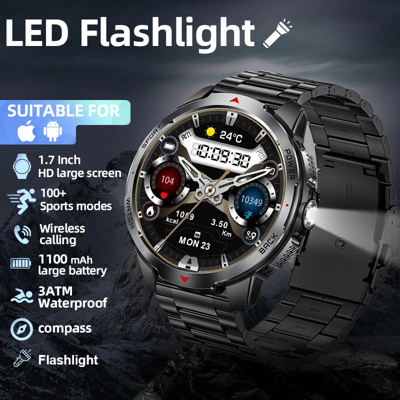 LIGE 1100 mAh Smart Watch 1.7 Inch Screen Bluetooth Call Voice Assistant Watch Sports Fitness 3ATM Waterproof Smartwatch For Men