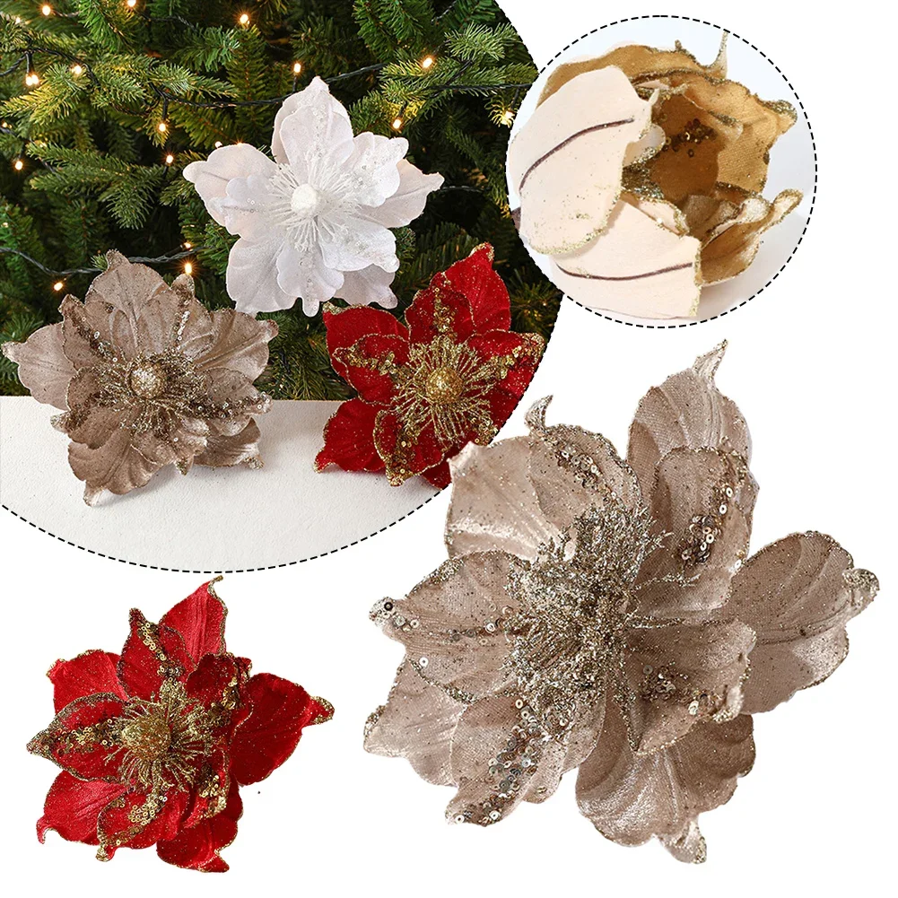 

1pc 22cm Glitter Artificial Flowers Christmas Tree Ornaments Home Party Merry Christmas Decor New Year Gifts Noel Navidad 2024