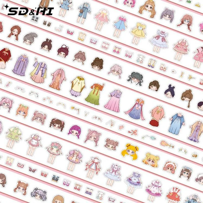 Cute Princess Dress Up Waterproof Sticker Girl Cartoon Washi Tape Set Cute Children's Handbook Character Decoration Sticker