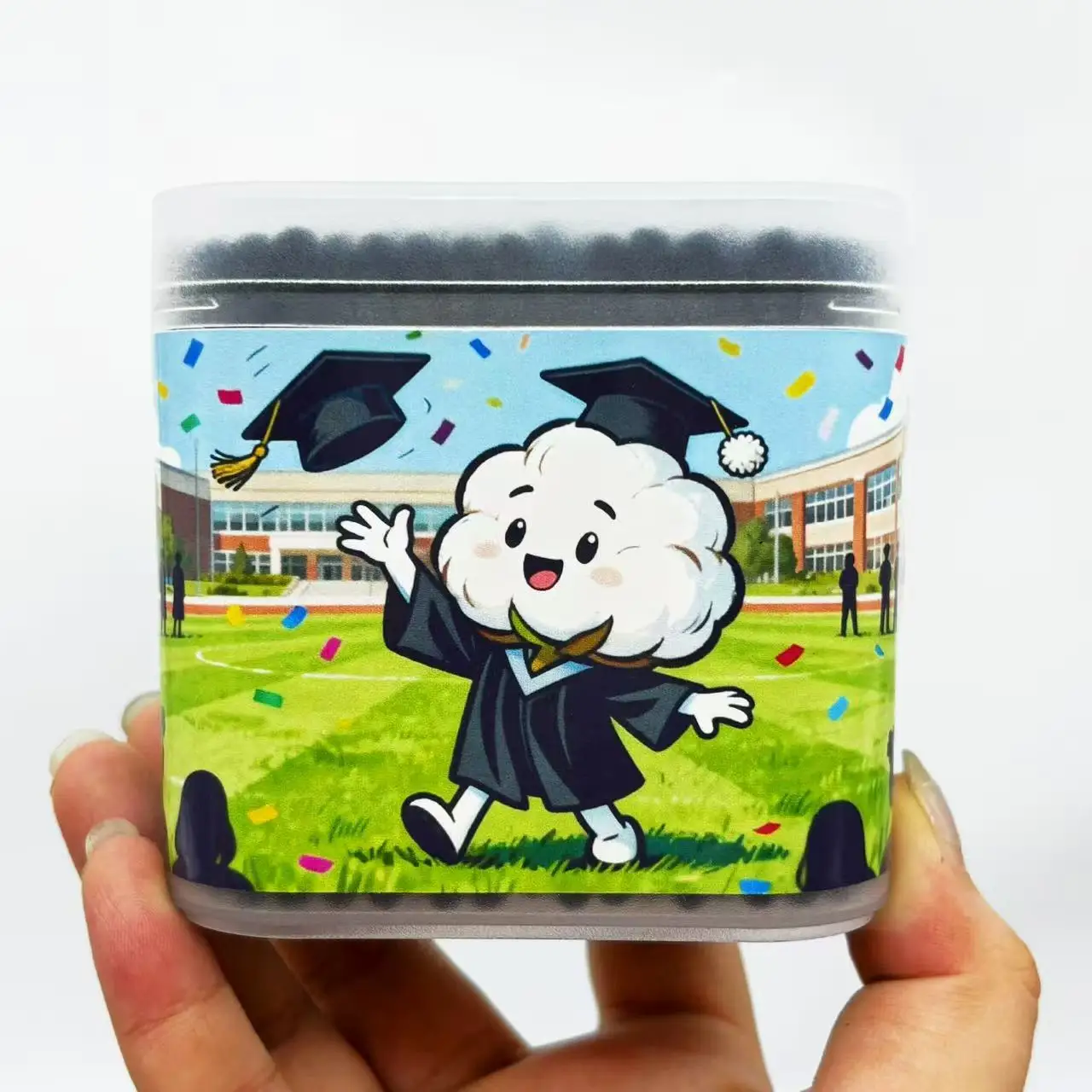 400 uds/600 Uds. Hisopos de algodón negros de doble punta con temática de graduación, elemento de temporada de graduación redondo en espiral creativo, palos de hisopo de algodón