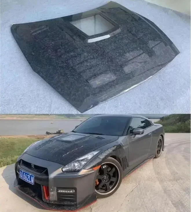 

New！ Real Forging Carbon Fiber Transparent Bonnet For Nissan GT-R GTR R35 2008-2016 Front Engine Hood Vent Cover