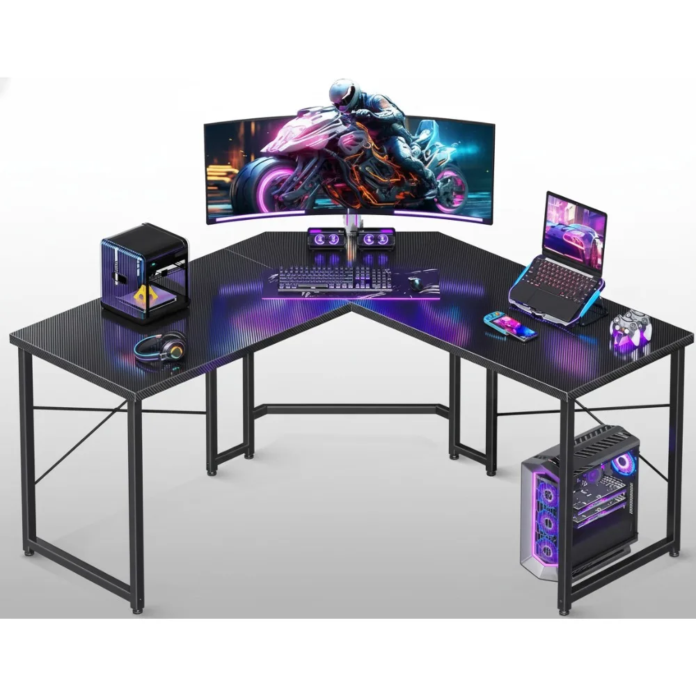 

L-Shaped Gaming Desk Corner Computer Table Sturdy Writing Workstation Small Space Easy Assemble 51 inch Carbon Fiber Black