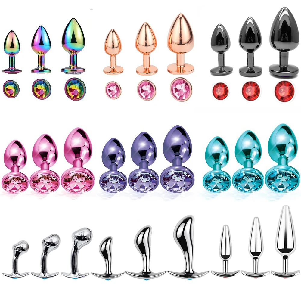 Rose Gold Rainbow Metal Anal Beads Butt Plug Set Colorful Crystal Mini Small Medium Large Anal Plug Jewelry Sex Toy Insert