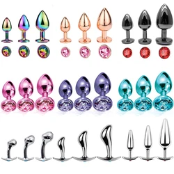 Juego de tapones anales de Metal de arcoíris de oro rosa, cristal colorido, Mini tapón Anal pequeño, mediano y grande, joyería, inserto de juguete sexual