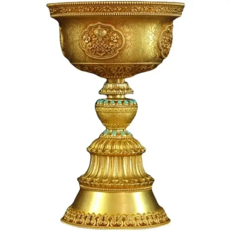 Tibetan Brass Candle Lamp Handicraft Embossed Inlaid Gem Tantric Candlestick Buddhist Wedding Altars Indoor Desktop Decoration