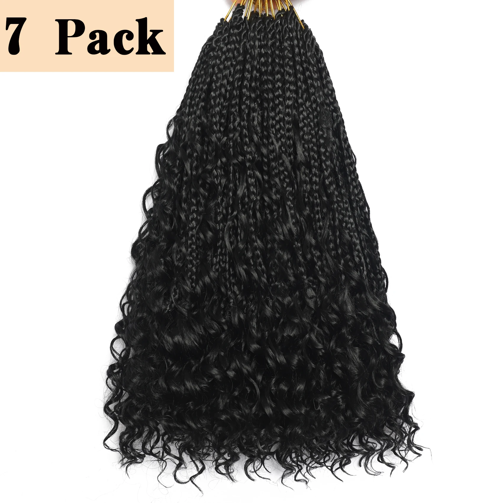 7-pack Boho Box Braids Goddess Box Braids Gehaakt haar Boheemse hippievlechten Vlechthaar Box Braids met krullend synthetisch