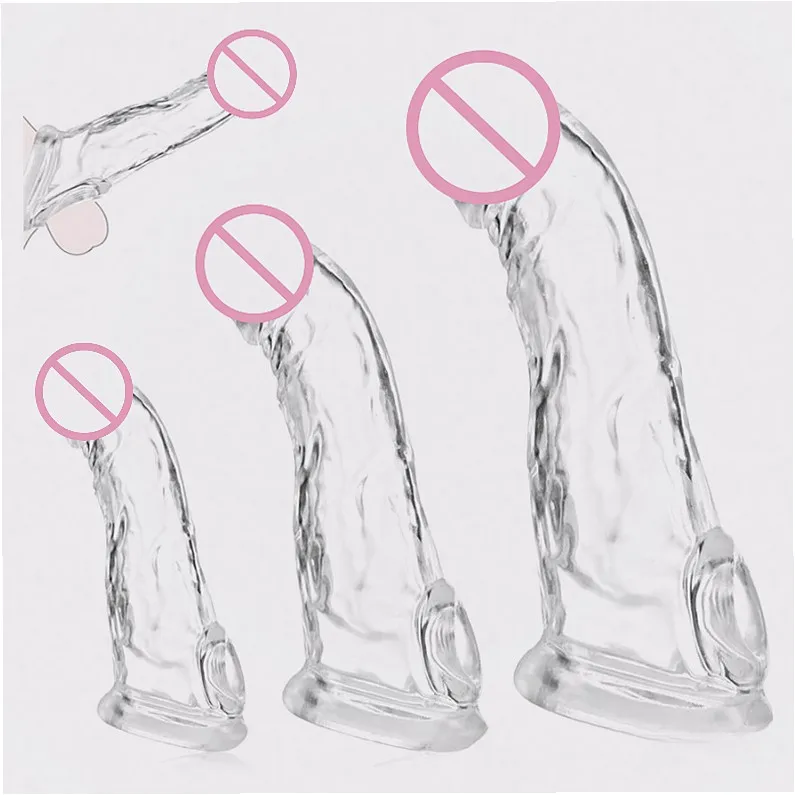 3 Size Transparent Penis Extender Reusable Condom Sleeve Delay Ejaculation Cock Ring Sex Toys For Men view 6