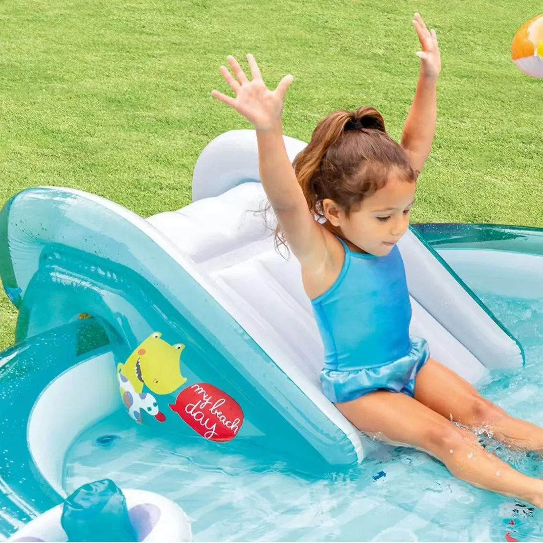 インテックス 57165 ゲーター プレイセンター インフレータブル キッズ スプレー ウォータープール PVC＆PC素材 スライド付き 子供用プール