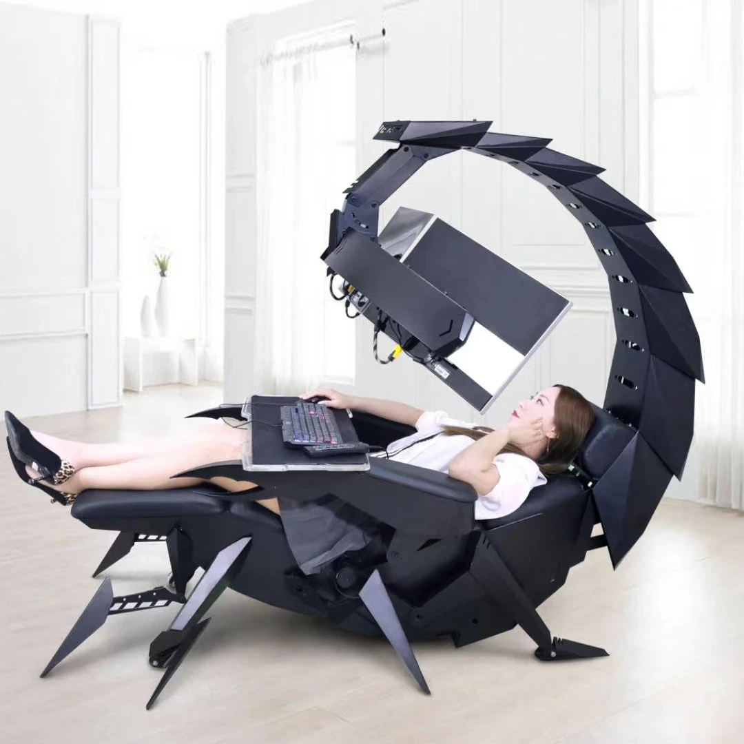 Gaming Chair Cockpit,Scorpion Reclining Zero Gravity Chair,Tilting for 3 Monitors,Adjustable Foldable Executive