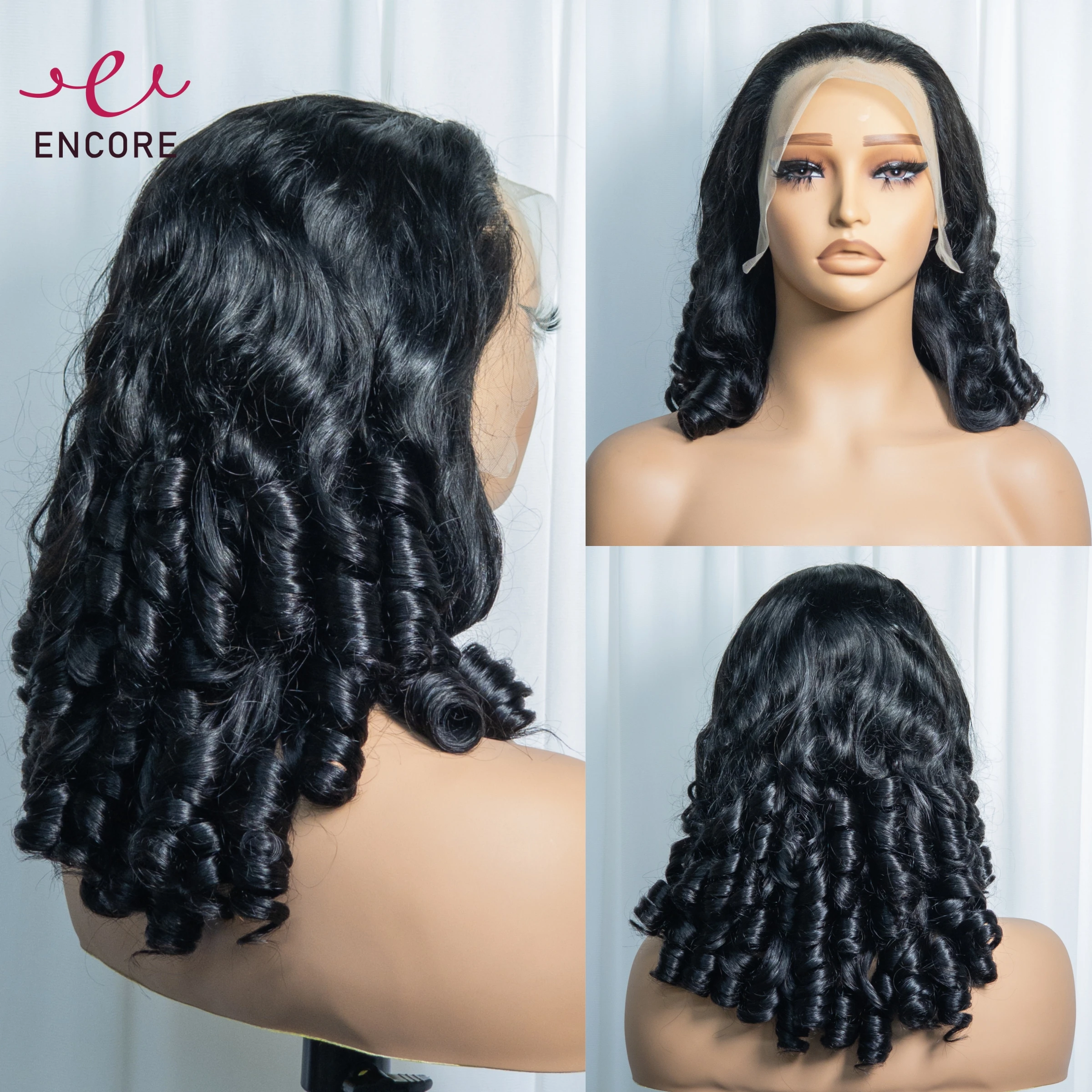 

24 Inches Fumi Bouncy Curly 100% Human Hair Wigs Loose Wave Human Hair Wigs 300% Density Double Drawn 13x4 HD Lace Frontal Wigs