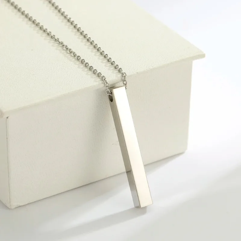 New Vertical Square Bar Pendant Charm Necklace for Women Men Stainless Steel Simple Geometric Neck Chain Jewelry Gift Кольца