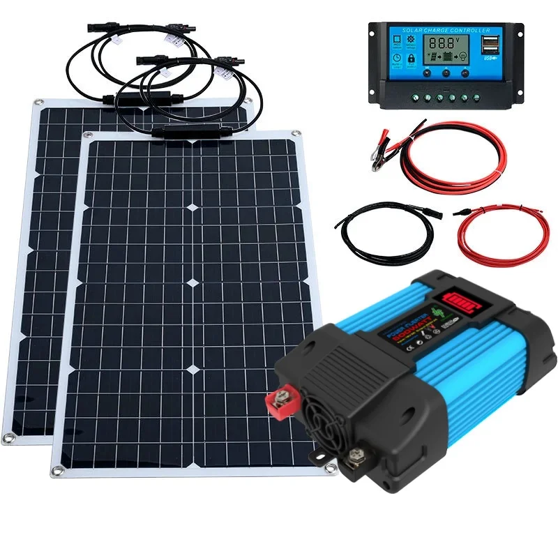 Solar Kit Power Generation Combo 500w 220v/110v Inverter Solar Panel Solar Power Station Full Set House 100A Controller Camping