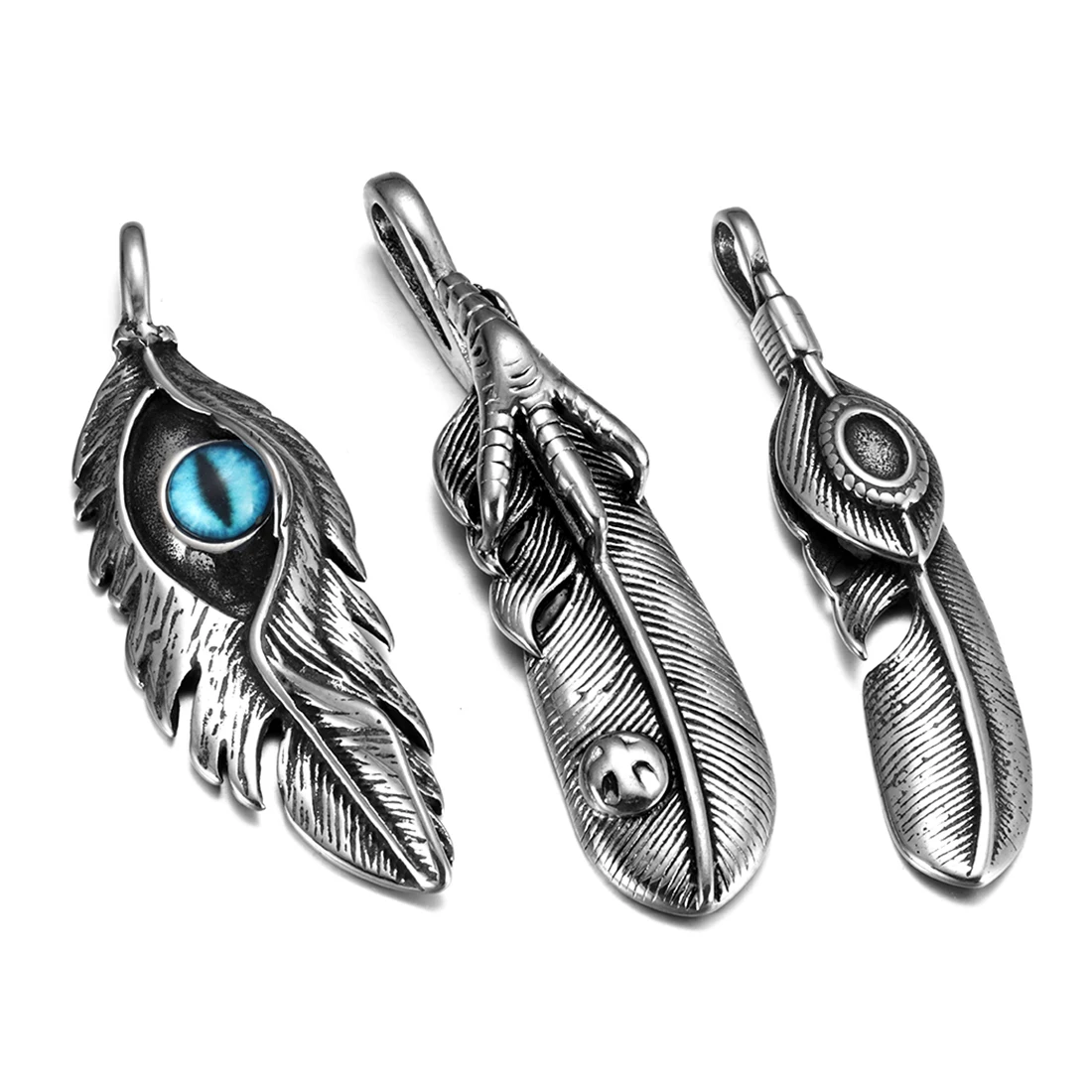 316L Stainless Steel Indian Chief Feather Eagle Eye Claw Pendant for Men Necklace DIY Accessories Finding Jewelry Making Charm