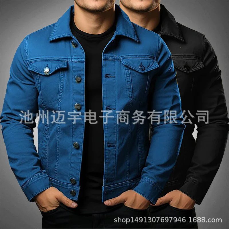 Men Denim Jacket Single Breasted Coats Washed Jackets Turn Down Collar Outerwear Long Sleeve Jackets Casual Spring Pockets