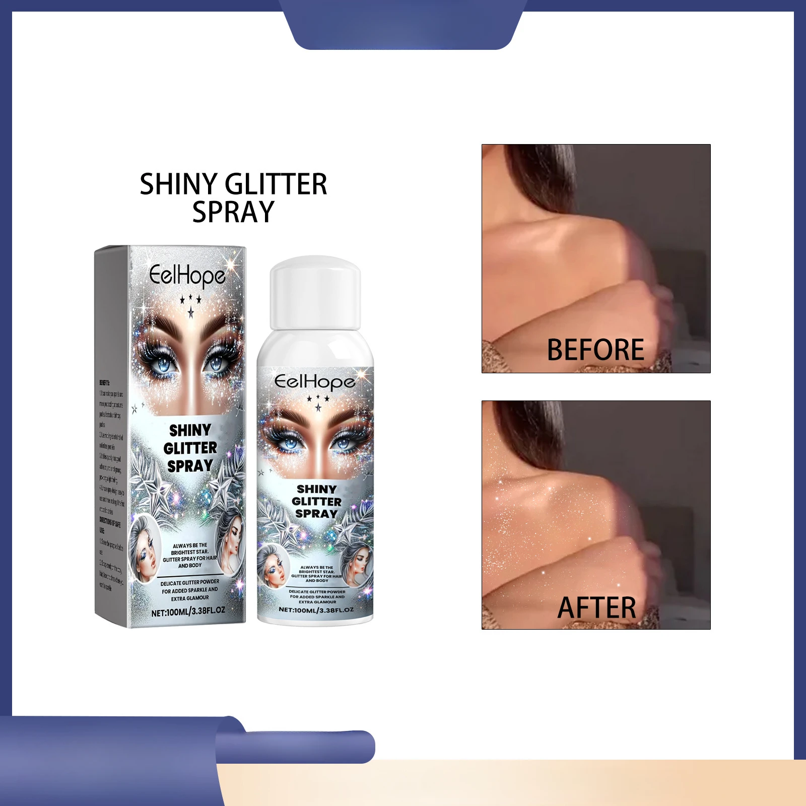 Shiny Glitter Spray Hair Body Highlights Shimmer Sexy and Stunning Glitter Spray for Hair Body for Festivals and Celebrations